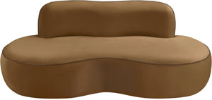Meridian Furniture Swerve Curved Velvet Sofa with Contrast Piping Sculptural Upholstered Living Room Seating Saddle 77 inches 44021Saddle-L