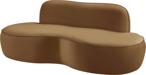 Meridian Furniture Swerve Curved Velvet Sofa with Contrast Piping Sculptural Upholstered Living Room Seating Saddle 77 inches 44021Saddle-L
