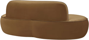 Meridian Furniture Swerve Curved Velvet Sofa with Contrast Piping Sculptural Upholstered Living Room Seating Saddle 77 inches 44021Saddle-L