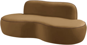 Meridian Furniture Swerve Curved Velvet Sofa with Contrast Piping Sculptural Upholstered Living Room Seating Saddle 77 inches 44021Saddle-L