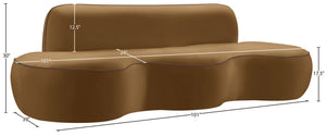Meridian Furniture Swerve Curved Velvet Sofa with Contrast Piping Sculptural Upholstered Living Room Seating Saddle 100 inches 44021Saddle-S