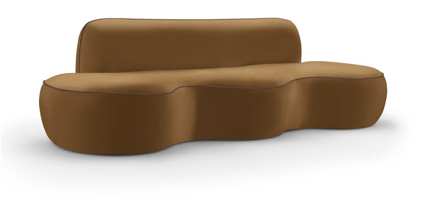 Meridian Furniture Swerve Curved Velvet Sofa with Contrast Piping Sculptural Upholstered Living Room Seating Saddle 100 inches 44021Saddle-S