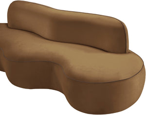 Meridian Furniture Swerve Curved Velvet Sofa with Contrast Piping Sculptural Upholstered Living Room Seating Saddle 100 inches 44021Saddle-S