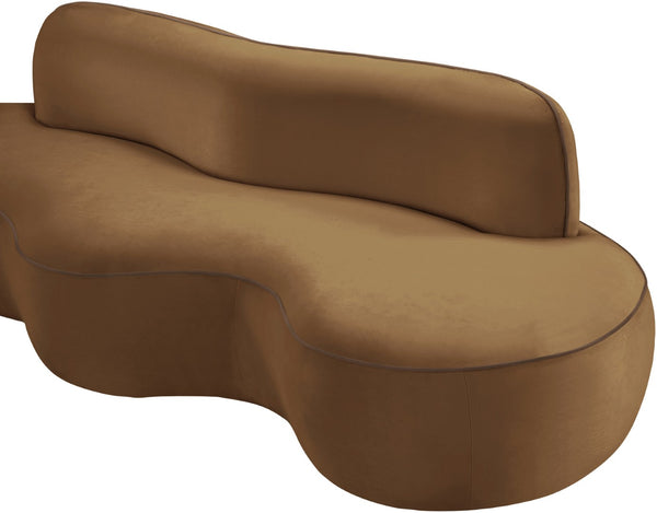 Meridian Furniture Swerve Curved Velvet Sofa with Contrast Piping Sculptural Upholstered Living Room Seating Saddle 100 inches 44021Saddle-S