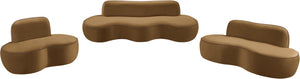 Meridian Furniture Swerve Curved Velvet Sofa with Contrast Piping Sculptural Upholstered Living Room Seating Saddle 100 inches 44021Saddle-S