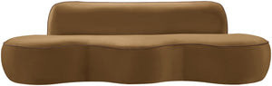 Meridian Furniture Swerve Curved Velvet Sofa with Contrast Piping Sculptural Upholstered Living Room Seating Saddle 100 inches 44021Saddle-S