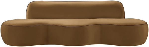 Meridian Furniture Swerve Curved Velvet Sofa with Contrast Piping Sculptural Upholstered Living Room Seating Saddle 100 inches 44021Saddle-S