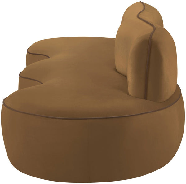 Meridian Furniture Swerve Curved Velvet Sofa with Contrast Piping Sculptural Upholstered Living Room Seating Saddle 100 inches 44021Saddle-S