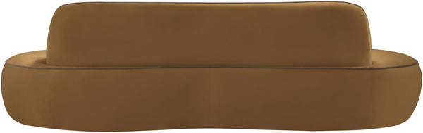 Meridian Furniture Swerve Curved Velvet Sofa with Contrast Piping Sculptural Upholstered Living Room Seating Saddle 100 inches 44021Saddle-S