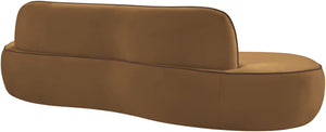Meridian Furniture Swerve Curved Velvet Sofa with Contrast Piping Sculptural Upholstered Living Room Seating Saddle 100 inches 44021Saddle-S