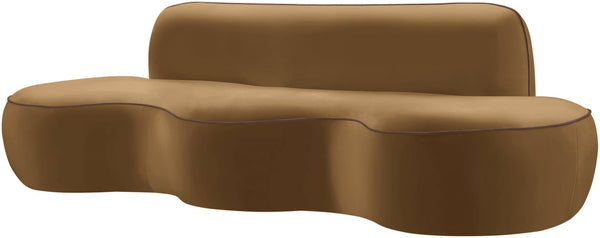 Meridian Furniture Swerve Curved Velvet Sofa with Contrast Piping Sculptural Upholstered Living Room Seating Saddle 100 inches 44021Saddle-S