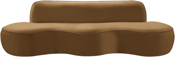 Meridian Furniture Swerve Curved Velvet Sofa with Contrast Piping Sculptural Upholstered Living Room Seating Saddle 100 inches 44021Saddle-S
