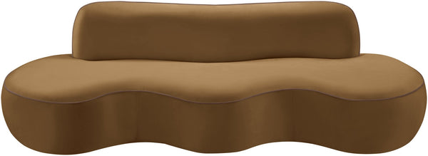 Meridian Furniture Swerve Curved Velvet Sofa with Contrast Piping Sculptural Upholstered Living Room Seating Saddle 100 inches 44021Saddle-S