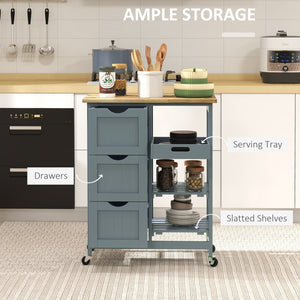 English Elm HOMCOM Mobile Kitchen Island with Drop Leaf Breakfast Bar, Rubberwood Top, Locking Casters & Storage Gray W2225P217385
