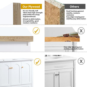 English Elm 48" White Mdf Bathroom Vanity with Integrated Resin Basin Six Storage Soft Close Doors W3133S00028