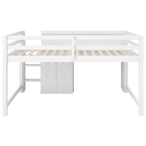 English Elm Full Size Low Loft Bed With Desk, Storage Solutions & Whiteboard For Creative Learning – White Finish N7090005005K