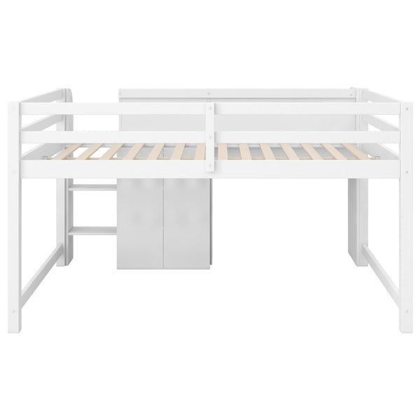 English Elm Full Size Low Loft Bed With Desk, Storage Solutions & Whiteboard For Creative Learning – White Finish N7090005005K