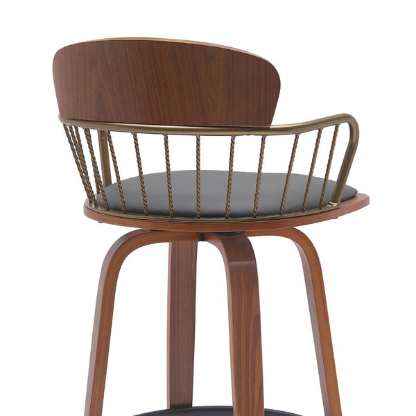 English Elm Willow Swivel Counter Stool Walnut Base Faux Leather Seat Mid-century Kitchen Bar B2736P464838
