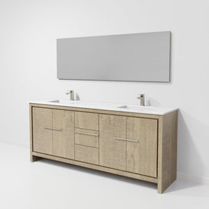 English Elm Rustic Acacia Double Bath Vanity Set With White Quartz Top, Gun Metal Faucet & Large 70" Mirror B2731S01693-GIGA