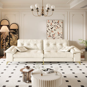 English Elm 104.7 Modern 4-Seat Cloud Sofa with Wide Removable Armrests, Tufted Chenille Comfort & Metal Legs Beige+White W1885S00182