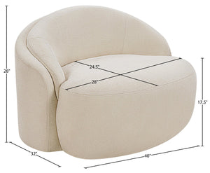 Meridian Furniture Caspian Curved Sculptural Chenille Accent Chair with Solid Wood Frame for Modern Living Spaces Beige 44033Beige-C