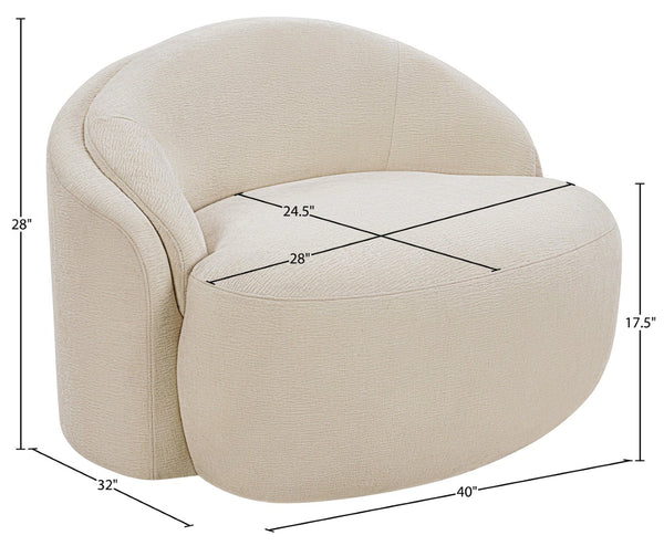 Meridian Furniture Caspian Curved Sculptural Chenille Accent Chair with Solid Wood Frame for Modern Living Spaces Beige 44033Beige-C