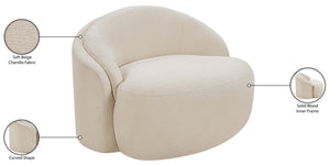 Meridian Furniture Caspian Curved Sculptural Chenille Accent Chair with Solid Wood Frame for Modern Living Spaces Beige 44033Beige-C