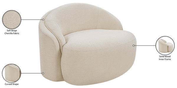Meridian Furniture Caspian Curved Sculptural Chenille Accent Chair with Solid Wood Frame for Modern Living Spaces Beige 44033Beige-C