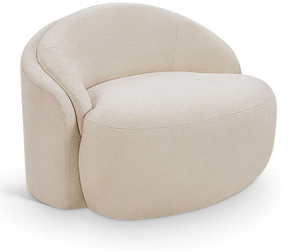 Meridian Furniture Caspian Curved Sculptural Chenille Accent Chair with Solid Wood Frame for Modern Living Spaces Beige 44033Beige-C