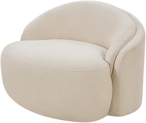 Meridian Furniture Caspian Curved Sculptural Chenille Accent Chair with Solid Wood Frame for Modern Living Spaces Beige 44033Beige-C