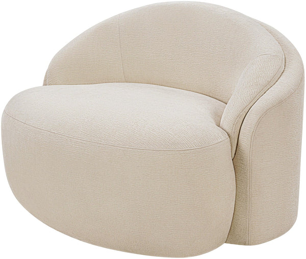 Meridian Furniture Caspian Curved Sculptural Chenille Accent Chair with Solid Wood Frame for Modern Living Spaces Beige 44033Beige-C