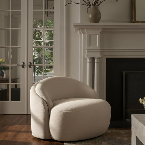 Meridian Furniture Caspian Curved Sculptural Chenille Accent Chair with Solid Wood Frame for Modern Living Spaces Beige 44033Beige-C