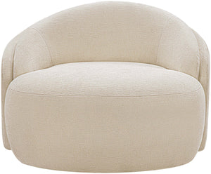 Meridian Furniture Caspian Curved Sculptural Chenille Accent Chair with Solid Wood Frame for Modern Living Spaces Beige 44033Beige-C