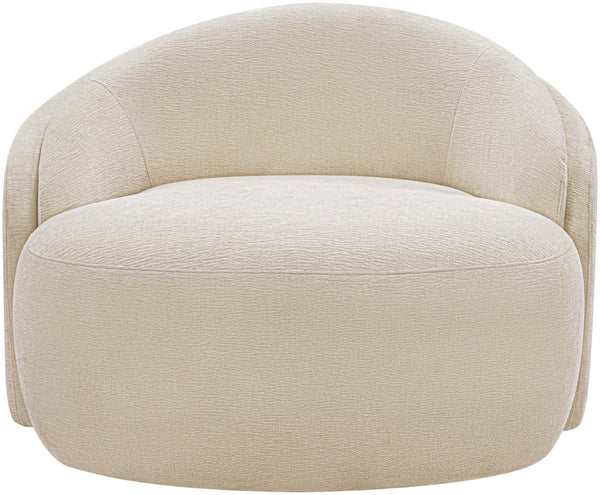 Meridian Furniture Caspian Curved Sculptural Chenille Accent Chair with Solid Wood Frame for Modern Living Spaces Beige 44033Beige-C
