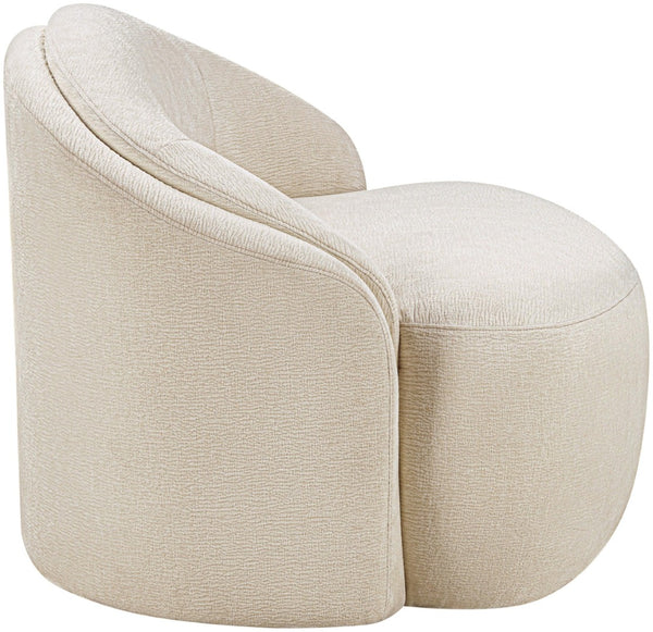 Meridian Furniture Caspian Curved Sculptural Chenille Accent Chair with Solid Wood Frame for Modern Living Spaces Beige 44033Beige-C