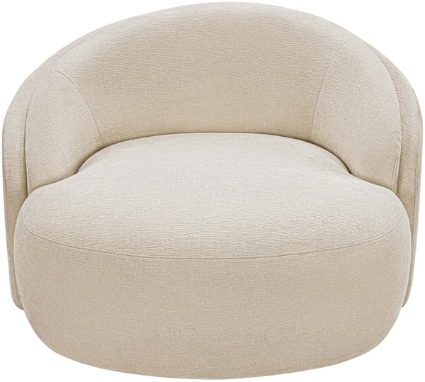 Meridian Furniture Caspian Curved Sculptural Chenille Accent Chair with Solid Wood Frame for Modern Living Spaces Beige 44033Beige-C