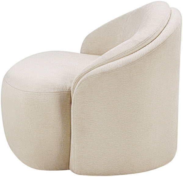 Meridian Furniture Caspian Curved Sculptural Chenille Accent Chair with Solid Wood Frame for Modern Living Spaces Beige 44033Beige-C