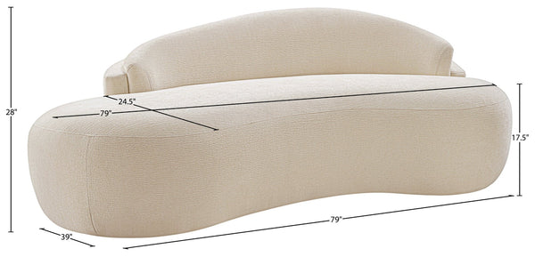 Meridian Furniture Caspian Curved Chenille Sofa with Sculptural Silhouette and Solid Wood Frame for Living Rooms Beige 79 inches 44033Beige-L