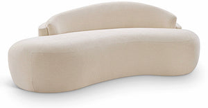 Meridian Furniture Caspian Curved Chenille Sofa with Sculptural Silhouette and Solid Wood Frame for Living Rooms Beige 79 inches 44033Beige-L
