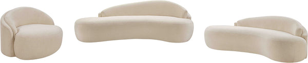 Meridian Furniture Caspian Curved Chenille Sofa with Sculptural Silhouette and Solid Wood Frame for Living Rooms Beige 79 inches 44033Beige-L