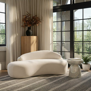 Meridian Furniture Caspian Curved Chenille Sofa with Sculptural Silhouette and Solid Wood Frame for Living Rooms Beige 79 inches 44033Beige-L