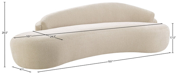 Meridian Furniture Caspian Curved Chenille Sofa with Sculptural Silhouette and Solid Wood Frame for Living Rooms Beige 101 inches 44033Beige-S
