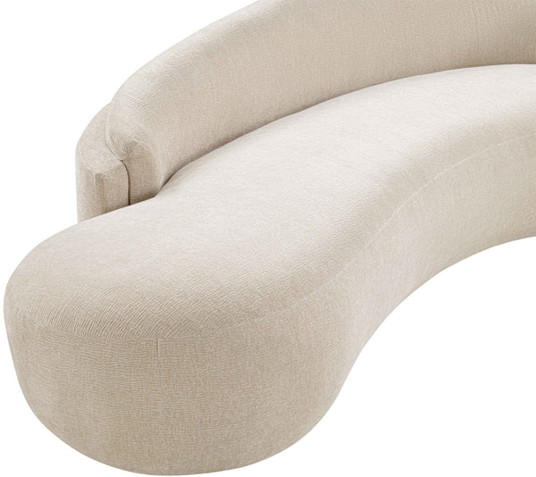 Meridian Furniture Caspian Curved Chenille Sofa with Sculptural Silhouette and Solid Wood Frame for Living Rooms Beige 101 inches 44033Beige-S