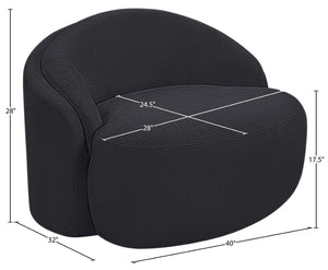 Meridian Furniture Caspian Curved Sculptural Chenille Accent Chair with Solid Wood Frame for Modern Living Spaces Black 44033Black-C