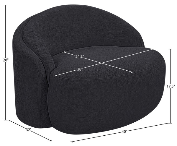 Meridian Furniture Caspian Curved Sculptural Chenille Accent Chair with Solid Wood Frame for Modern Living Spaces Black 44033Black-C