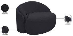 Meridian Furniture Caspian Curved Sculptural Chenille Accent Chair with Solid Wood Frame for Modern Living Spaces Black 44033Black-C