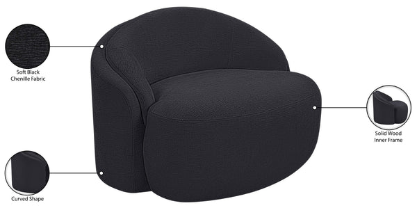 Meridian Furniture Caspian Curved Sculptural Chenille Accent Chair with Solid Wood Frame for Modern Living Spaces Black 44033Black-C