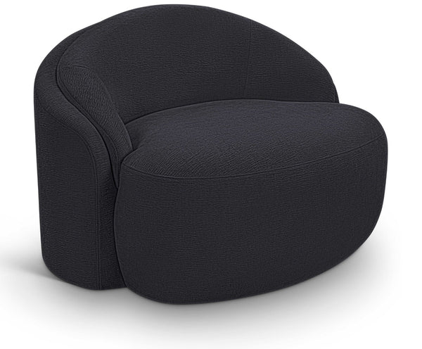 Meridian Furniture Caspian Curved Sculptural Chenille Accent Chair with Solid Wood Frame for Modern Living Spaces Black 44033Black-C