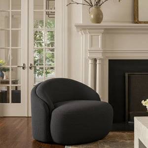 Meridian Furniture Caspian Curved Sculptural Chenille Accent Chair with Solid Wood Frame for Modern Living Spaces Black 44033Black-C