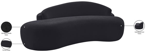 Meridian Furniture Caspian Curved Chenille Sofa with Sculptural Silhouette and Solid Wood Frame for Living Rooms Black 79 inches 44033Black-L